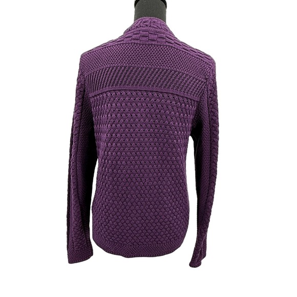 L.L. Bean Women's Sweater Cable Knit Purple Button Front Collarless Cotton Med - Picture 7 of 12